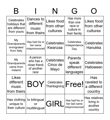 Diversity Bingo Card