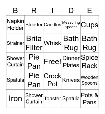 BRIDAL SHOWER BINGO Card