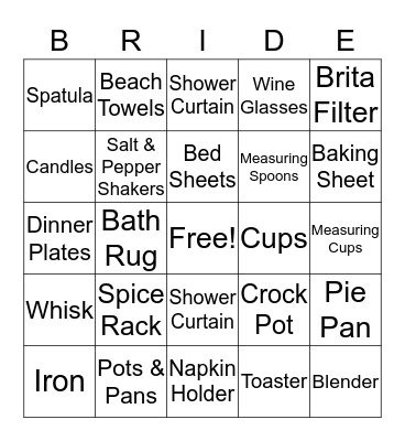 BRIDAL SHOWER BINGO Card