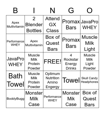 24 Hour Fitness Bingo Card