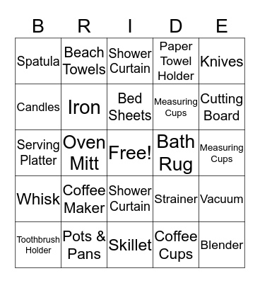 BRIDAL SHOWER BINGO Card