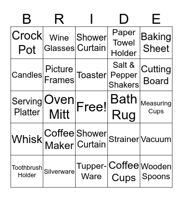 BRIDAL SHOWER BINGO Card
