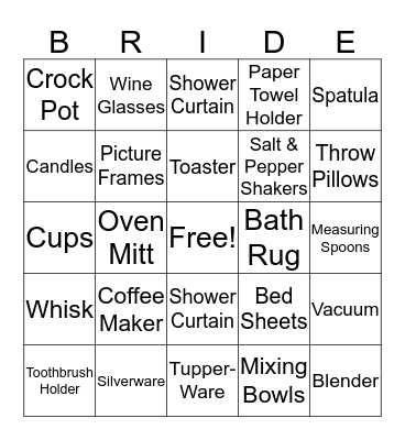 BRIDAL SHOWER BINGO Card