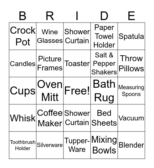 BRIDAL SHOWER BINGO Card