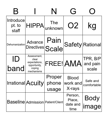 Ch. 45 Admission, Transfer and Discharge Bingo Card