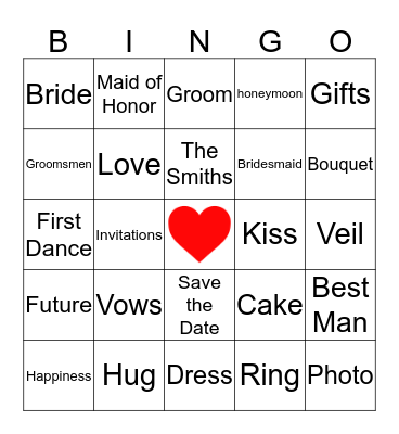 Bridal Bingo Card