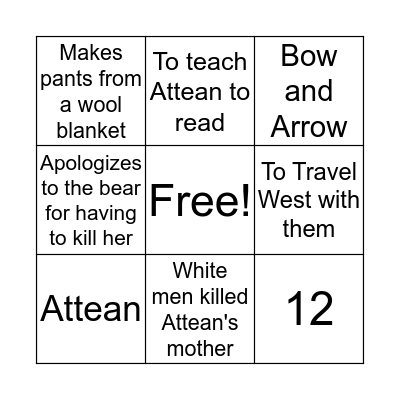 Sign of the Beaver Bingo Card