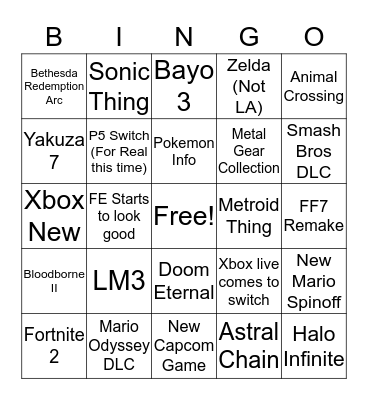 E3 2019 Bingo Card