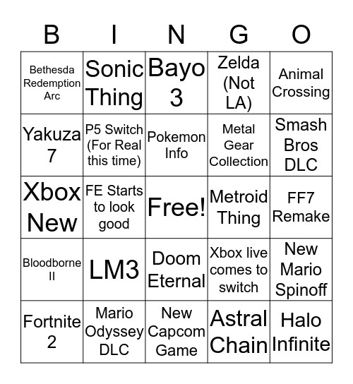 E3 2019 Bingo Card