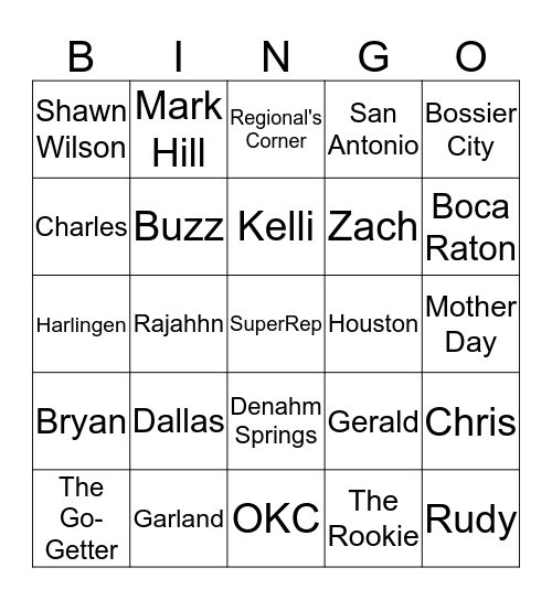 Thunder Bingo Card