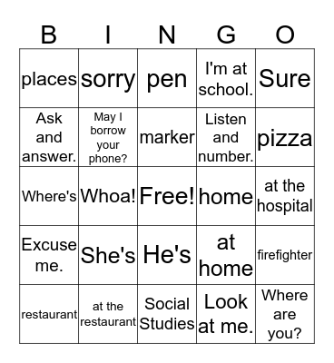 Unit 2 Lessons 3-4  Bingo Card