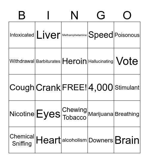 Drug - Free Bingo Card