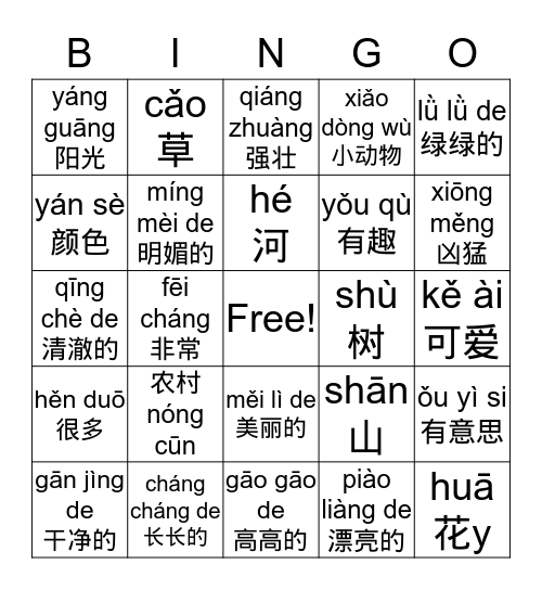 农村 Bingo Card