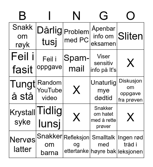 Laste-Torsdag Bingo Card