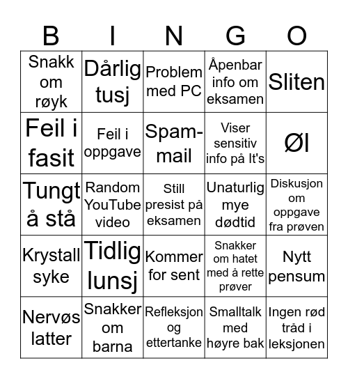 Laste-Torsdag Bingo Card