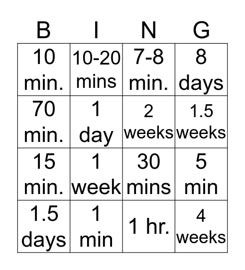 [多少時間]Bingo Card