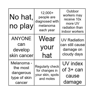 Sun Safety Bingo Card