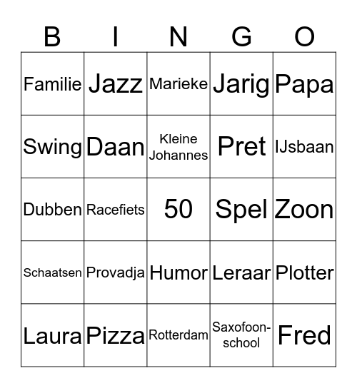Jaap 50!!!! Bingo Card