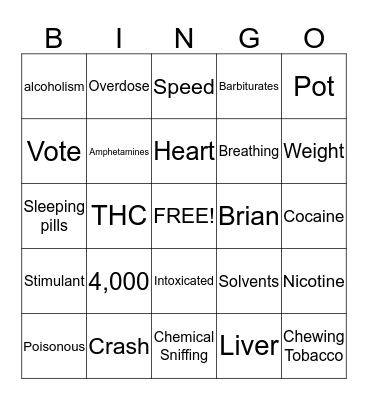 Drug - Free Bingo Card