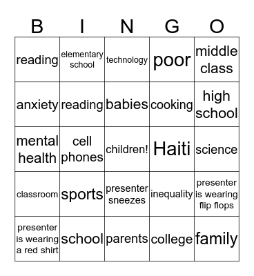HON103 Presentation Bingo! Bingo Card