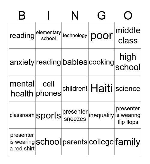 HON103 Presentation Bingo! Bingo Card