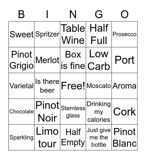 WINE ME! Bingo Card