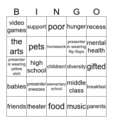 HON103 Presentation Bingo! Bingo Card
