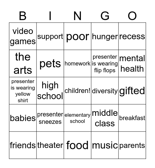 HON103 Presentation Bingo! Bingo Card