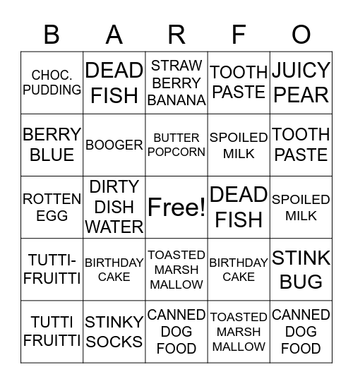 JELLYBEAN BARFO Bingo Card