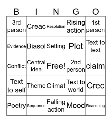 ELA Bingo Card