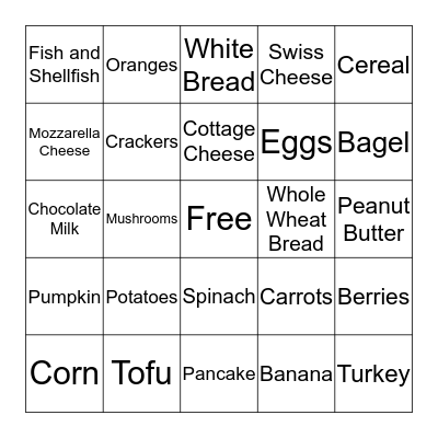 Nutrition Bingo Card