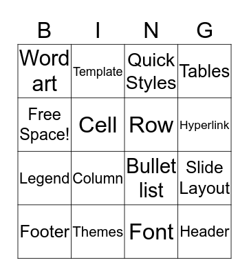 Lesson 1-6 Vocabulary Bingo Card