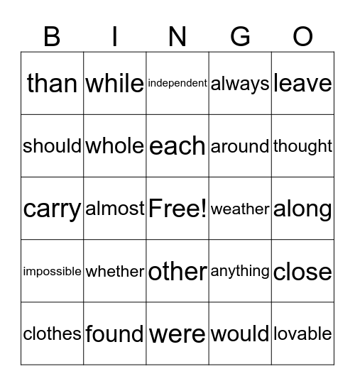 April & May Snap Word Bingo Card