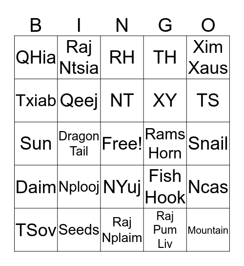 Hmong Bingo Card