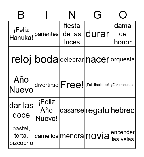 Spanish 3 Chapter 13 All Vocabulary Bingo Card