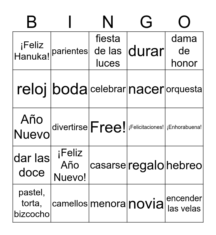 Spanish 3 Chapter 13 All Vocabulary Bingo Card