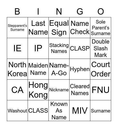 Name-A-GO Bingo Card