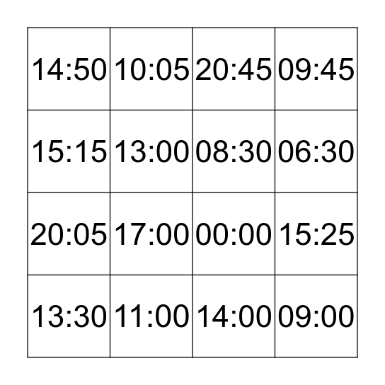 Zeit Bingo Card