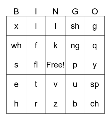 Phonics Bingo Card