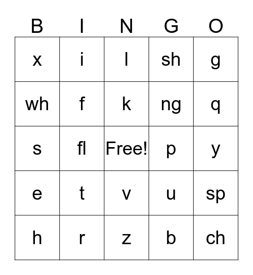 Phonics Bingo Card