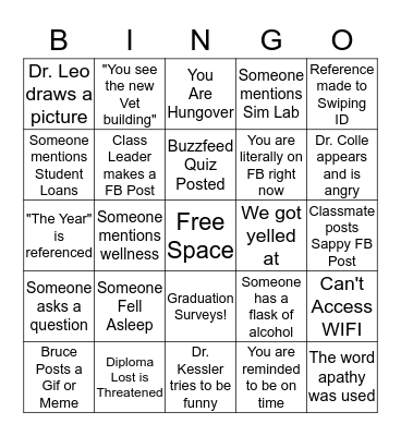 DCOM Graduation Lecture Bingo Card