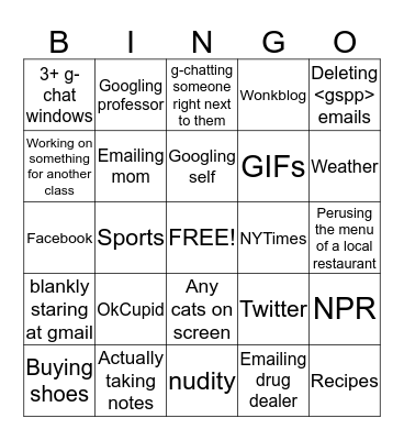 Laptop In Class Bingo Card