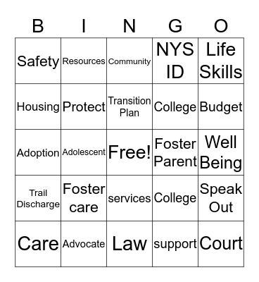 Region 2 Foster Care Bingo Card