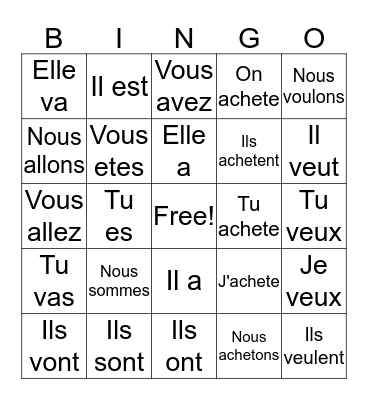 French Verb Review Bingo Card