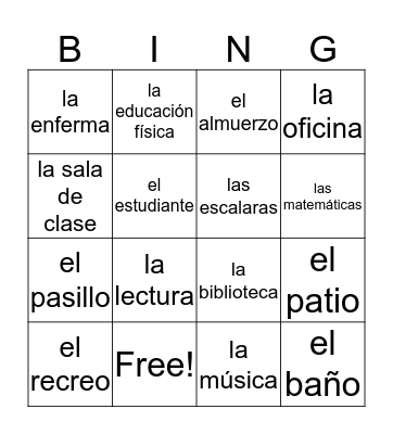 School Vocabulary Bingo Card