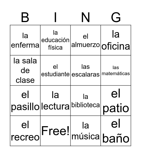 School Vocabulary Bingo Card