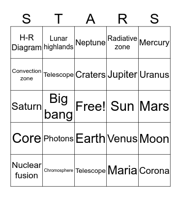 Astronomy Bingo Card
