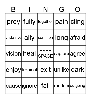 Antonyms  Bingo Card