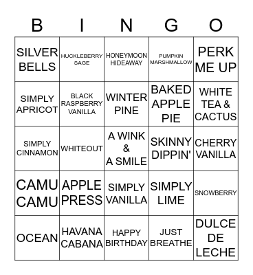 SCENT-A-LICIOUS Bingo Card