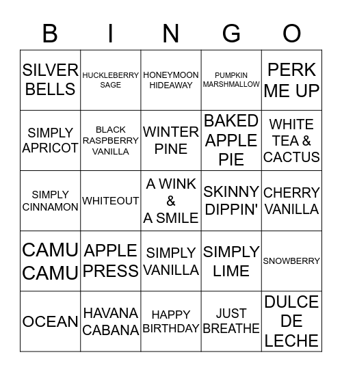 SCENT-A-LICIOUS Bingo Card